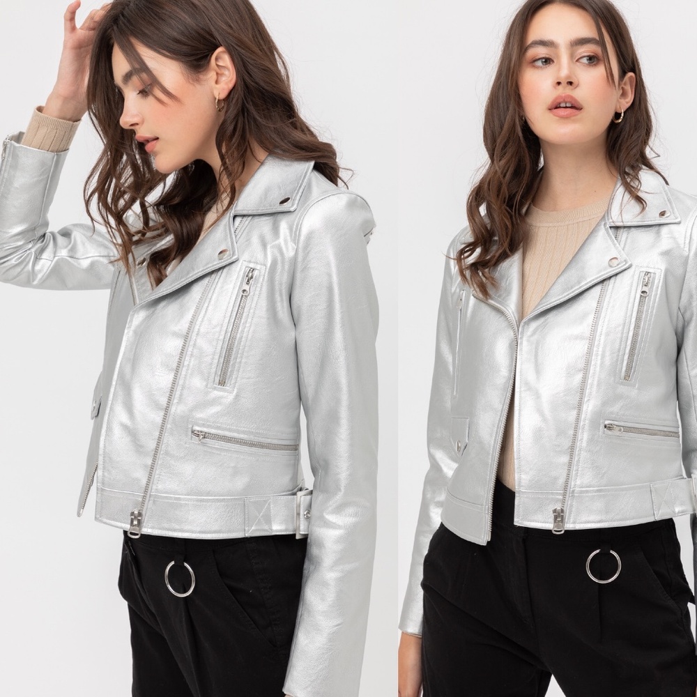 Rain On Me Silver Vegan Leather Jacket
